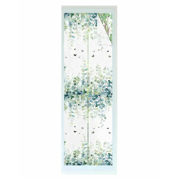 Window Privacy Film Blue Green Eucalyptus Stained Glass Window Film Decorative Sun Block Window Cover Sage Gradient Leaves Butterfly Window Clings Static Adhesive Sticker for Bathroom 17.7"x78.7"