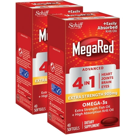 (2 Pack) MegaRed Advanced 4 in 1 Omega-3 Fish, 900 Mg, 40 (Best Omega 3 For Women)