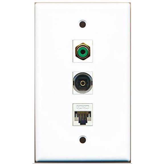 RiteAV - 1 Port RCA Green and 1 Port Toslink and 1 Port Cat5e Ethernet White Wall Plate