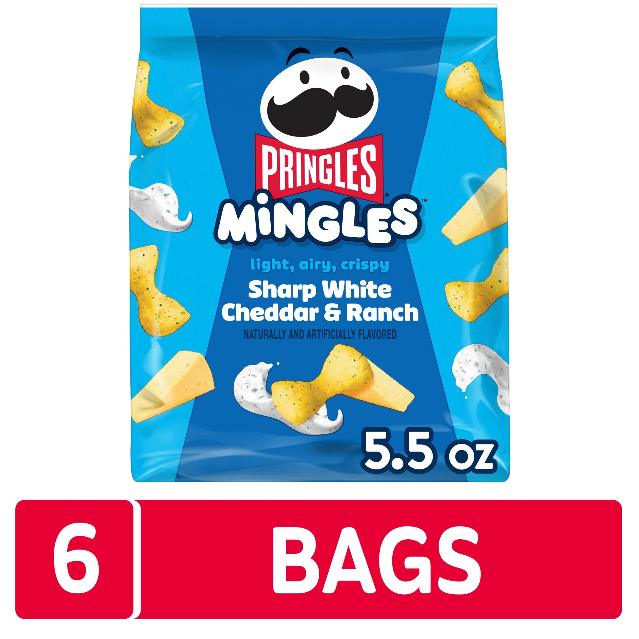 Pringles Mingles Sharp White Cheddar and Ranch Puffed Snacks, Cheese Puffs, 6 Count
