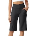 thumbnail image 2 of Petite Capri Shorts for Women Knee Length Stretch Bermuda Casual Long Shorts With Pockets Summer Outdoor Walking Lounge Gym Dark Gray M, 2 of 6