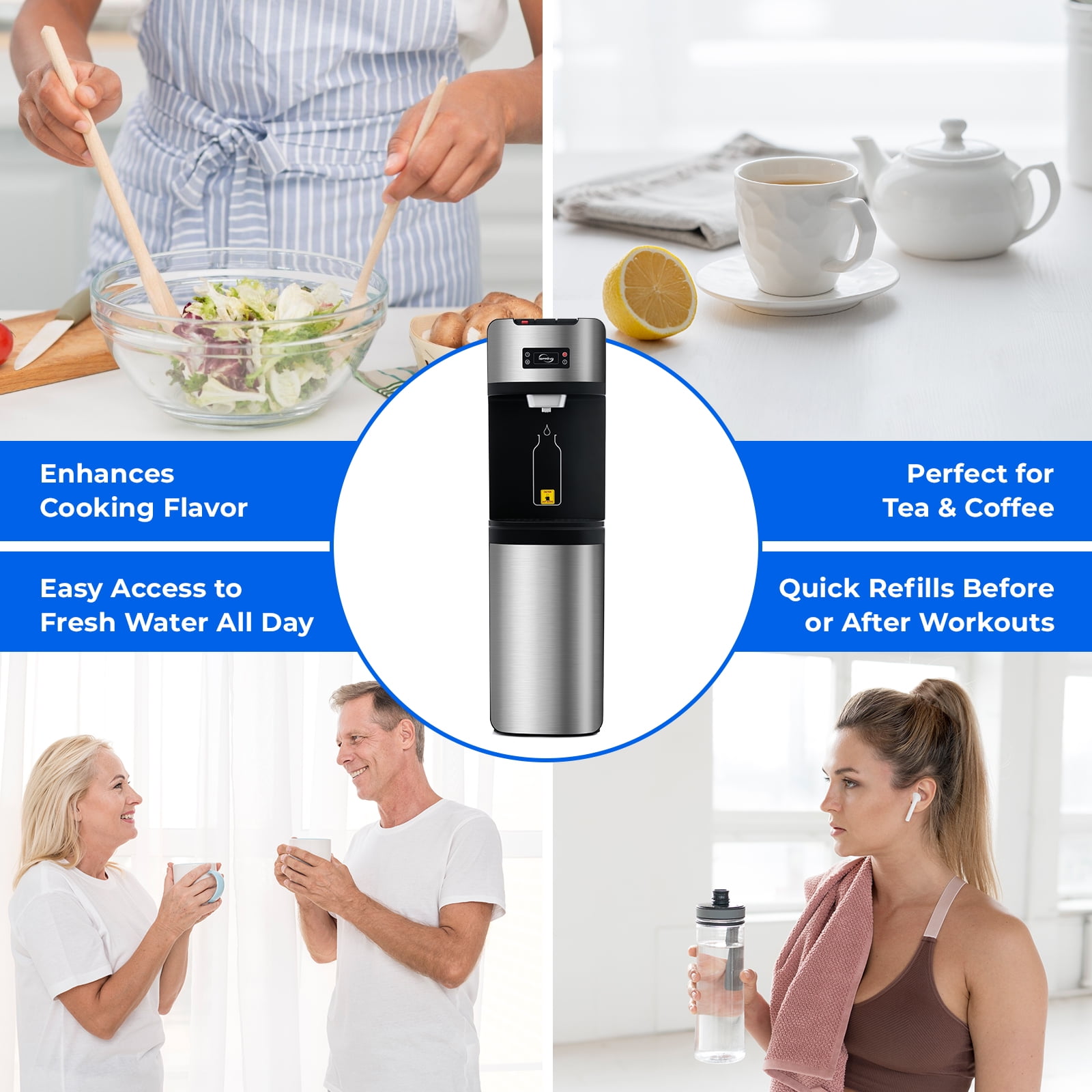 iSpring Bottleless Water Dispenser with Built-in 4-Stage Filtration, Chloramine Removal, Water Cooler Dispenser - Hot, Cold, Room Temp, Self Cleaning, Stainless Steel, Silver, Model: DS4S-NC