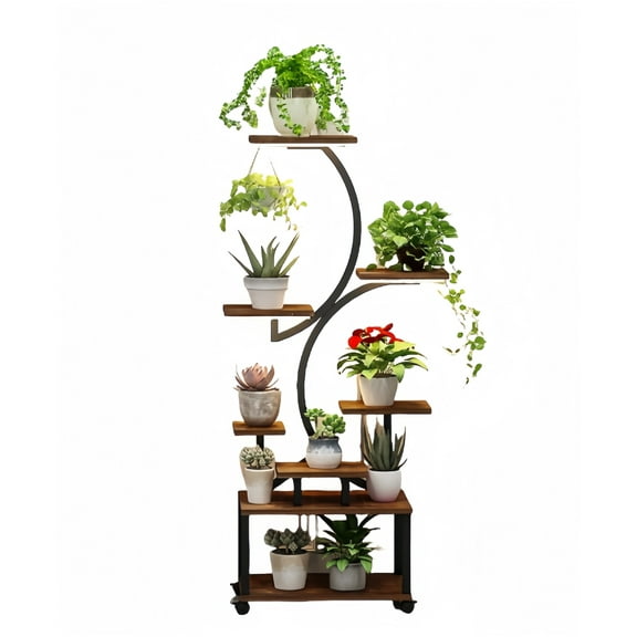 Plant Stand with Grow Lights, 8 Tiered Indoor Plant Shelf, 61" Tall Plant Stand for Indoor Plants Multiple, Metal Plant Flower Holder Stand, S-Shaped Plant Rack for Home Patio