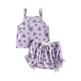 thumbnail image 1 of Conjuntos de verano para bebé niña, top de canalé sin mangas con volantes y pantalón corto de cintura alta con flores, 1 of 4