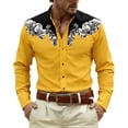 thumbnail image 2 of Mens Dress Shirts Western Cowboys Print Long Sleeve Button Lapel Top Casual Carnival Classic Comfortable Shirt for Men Yellow XXXL, 2 of 4