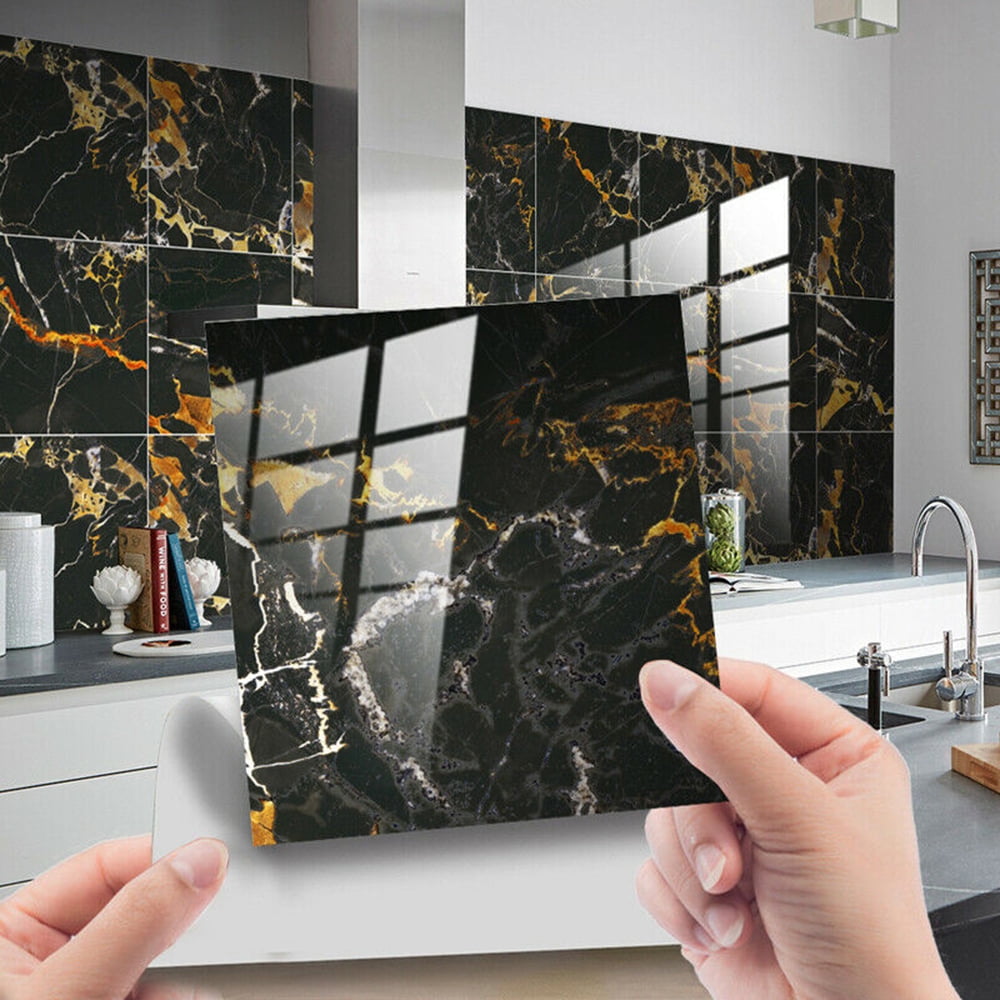 10pcs Grey Gold Marble Self-adhesive Bathroom Kitchen Wall Stair Tile Sticker