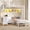 White, variant on Twin Over Twin Metal Bunk Bed with L-Shaped Desk,2 Fabric Drawers, Side Ladder & Full Safety Guardrail, Space Saving Bunk Bed Frame with Open Shelves & Grid Wall,Black & Rustic Brown