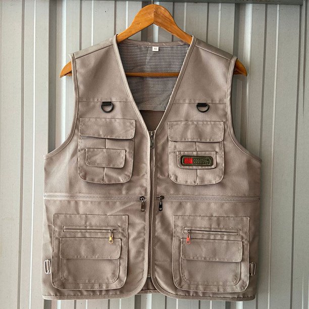 Chaleco de camuflaje con múltiples bolsillos para exteriores, chaleco para hombres, ropa de trabajo de mediana edad y ancianos, chaleco de pesca fino, chaleco de primavera y otoño para hombres