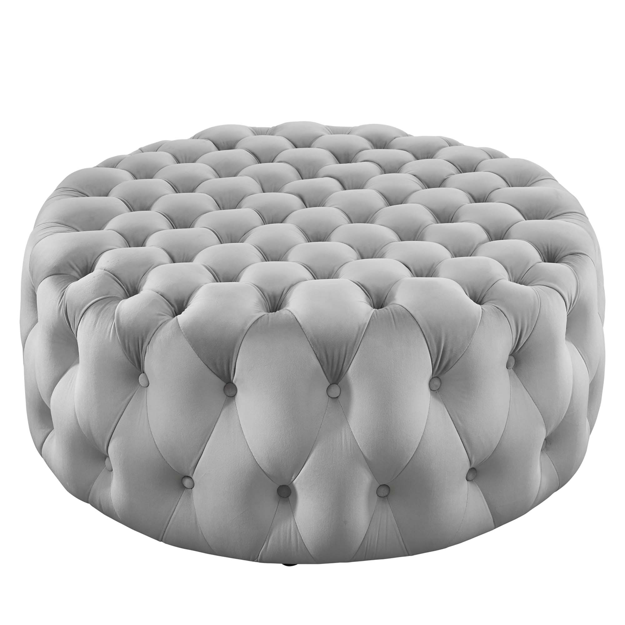 Modway Amour Tufted Button Large Round Performance Velvet Ottoman in Light Gray