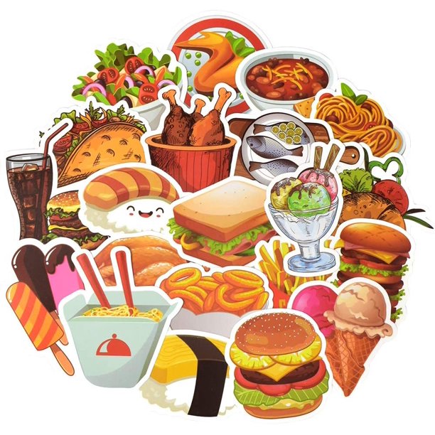 Pegatinas de comida para niños, bonitas pegatinas de comida para botellas de agua, pegatinas para adultos, adolescentes, pegatinas para portátiles, pegatinas impermeables de comida rápida, paquetes d JAMW Sencillez