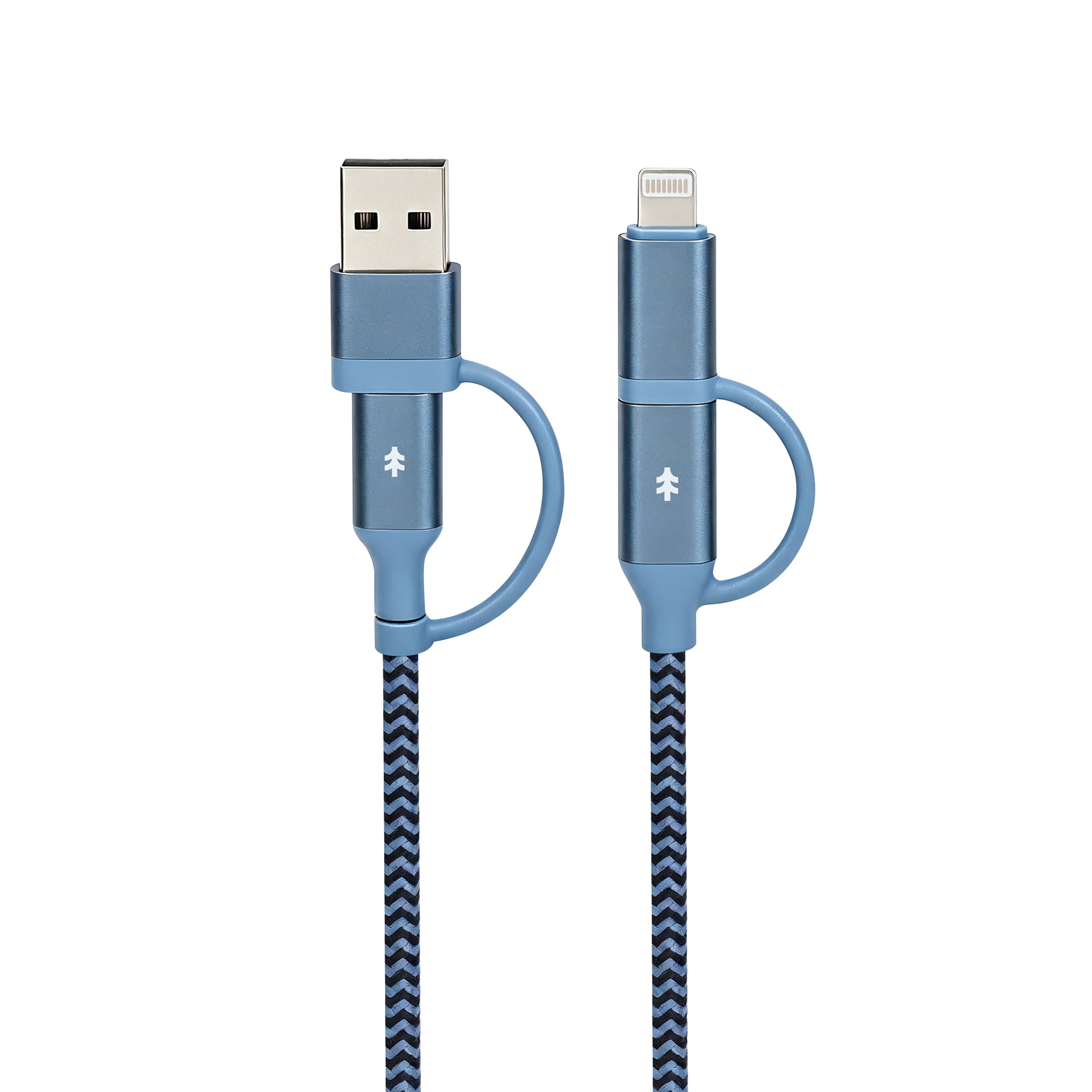 Swiss Tech Kabel T60 6 ft 60W 4-in-2 USB-C to USB-C/Lightning Charging Cable, Cresta Blue
