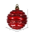 thumbnail image 2 of Vickerman 6" Red Stripe Candy Finish Wave Ball Christmas Ornament with Glitter Accents, 2 of 2