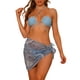 thumbnail image 1 of Conjuntos de bikini de 3 piezas para mujer, con anillo, tirantes fruncidos, trajes de baño sin tirantes con pareo y falda de playa, pequeño, azul claro, 1 of 5