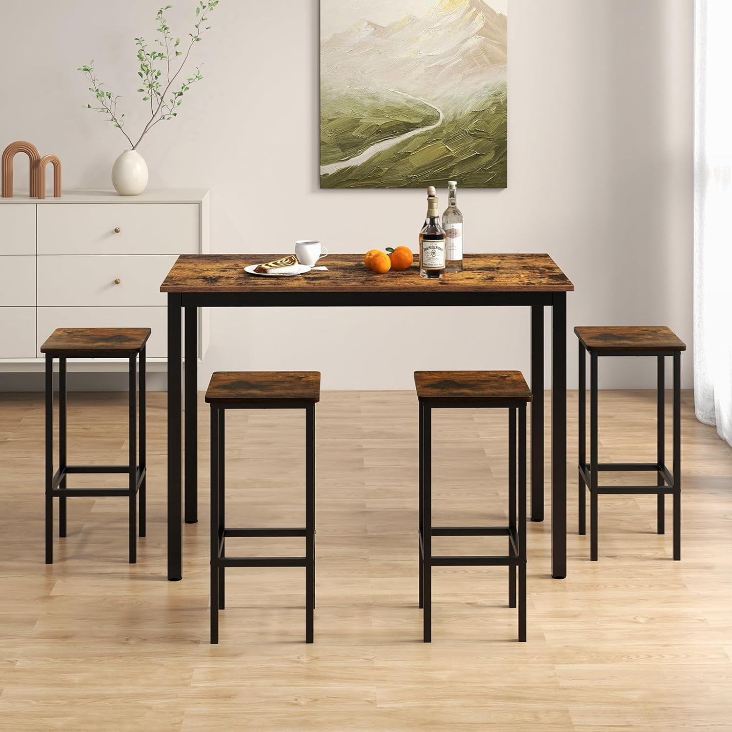 Set of 4 26'' Modern Metal Bar Stools Counter Height Stools w/ Footrest Backless Brown