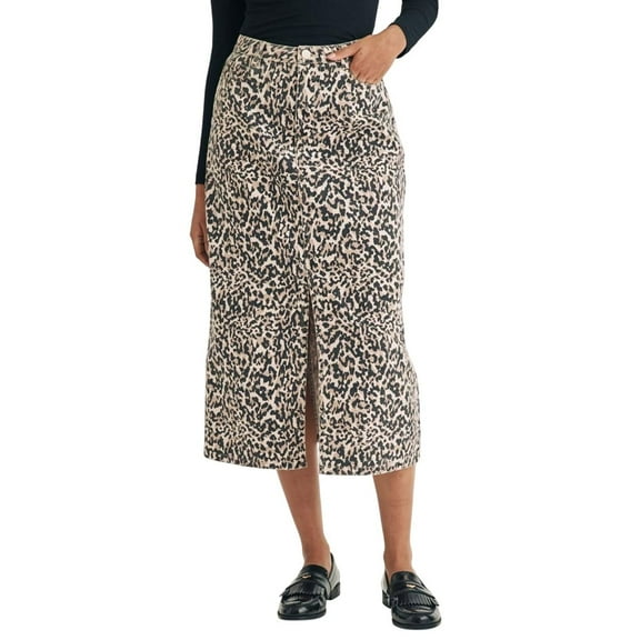 Nobody�'s Child Womens Column Leopard Print Denim Midi Skirt