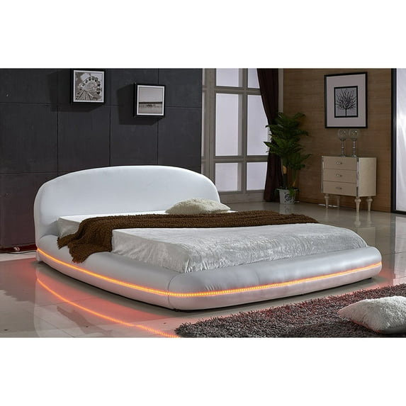 U.S. Pride Furniture Faux Leather Platform Bed with Oval Headboard