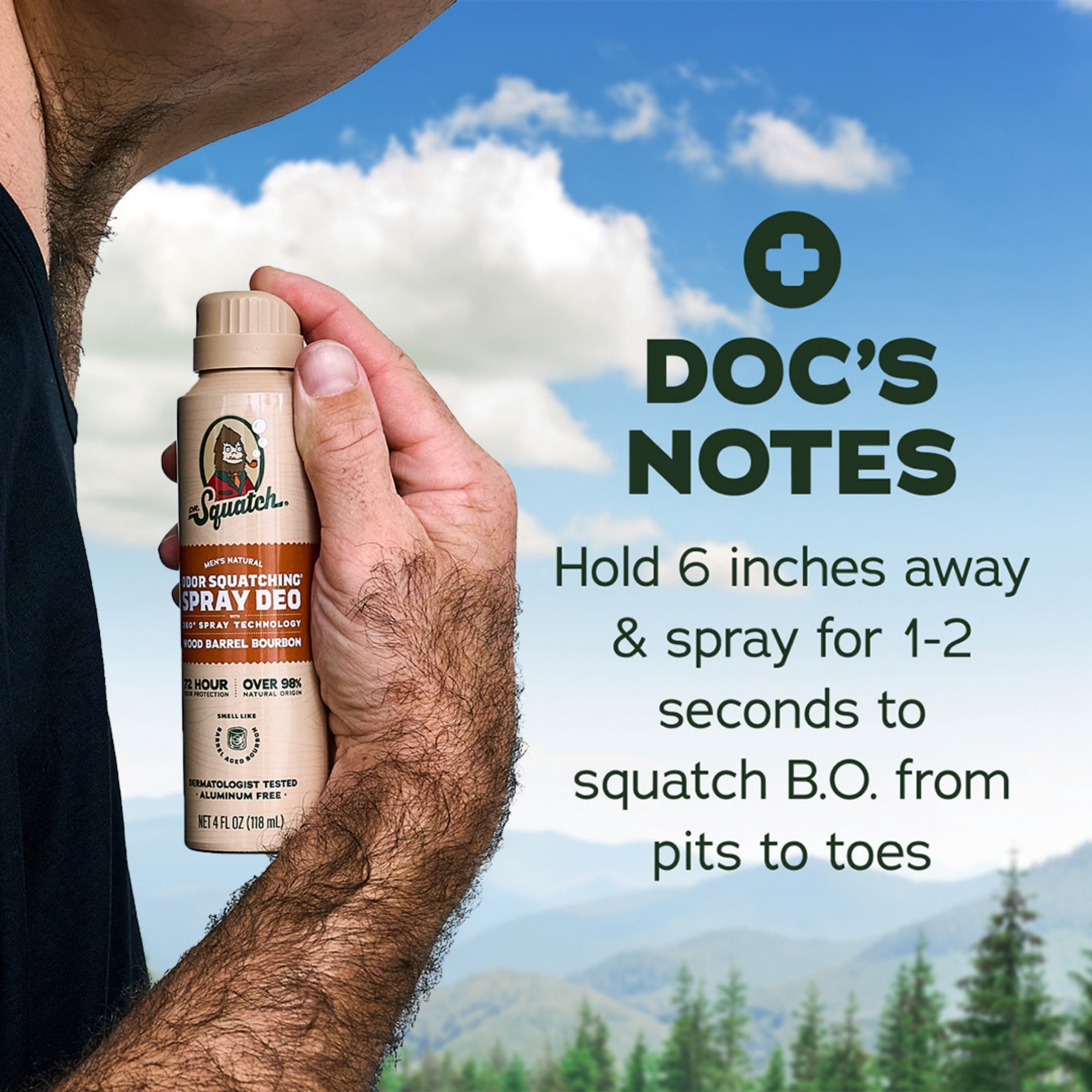 Dr. Squatch Mens Spray Deodorant, Natural Aluminum Free Deodorant for Men, Wood Barrel Bourbon, 4 fl Oz