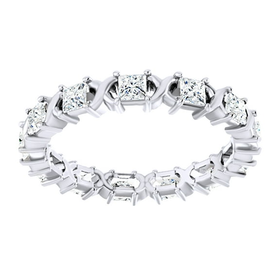 AFFY Princess Cut White Natural Diamond Full Eternity Band Ring In 14K Solid White Gold (0.75 Ct), Size-6