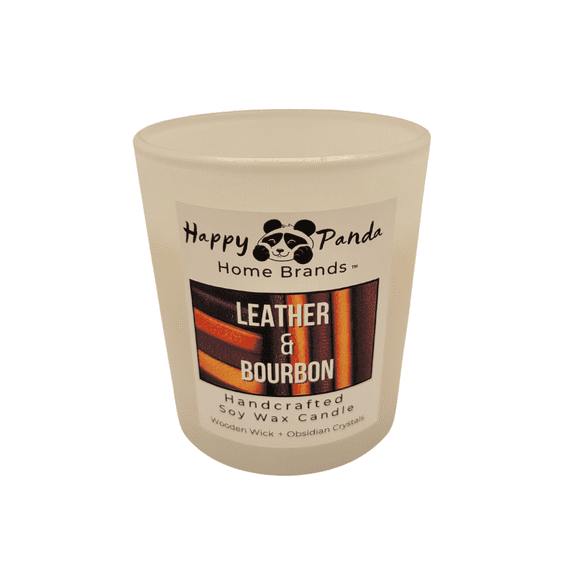 Leather and Bourbon 10oz. Scented Candle | Happy Panda Home Brands