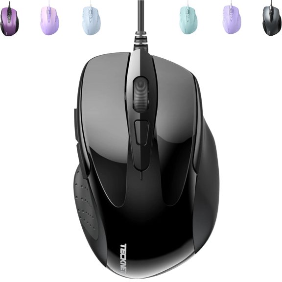 TECKNET USB Wired Mouse, 6-Button Corded Computer Mouse with 4 Adjustable DPI, Optical Computer Mice with Ergonomic Design and 5FT Cord for Laptop, Chromebook, PC, Desktop, Mac, Notebook-Black