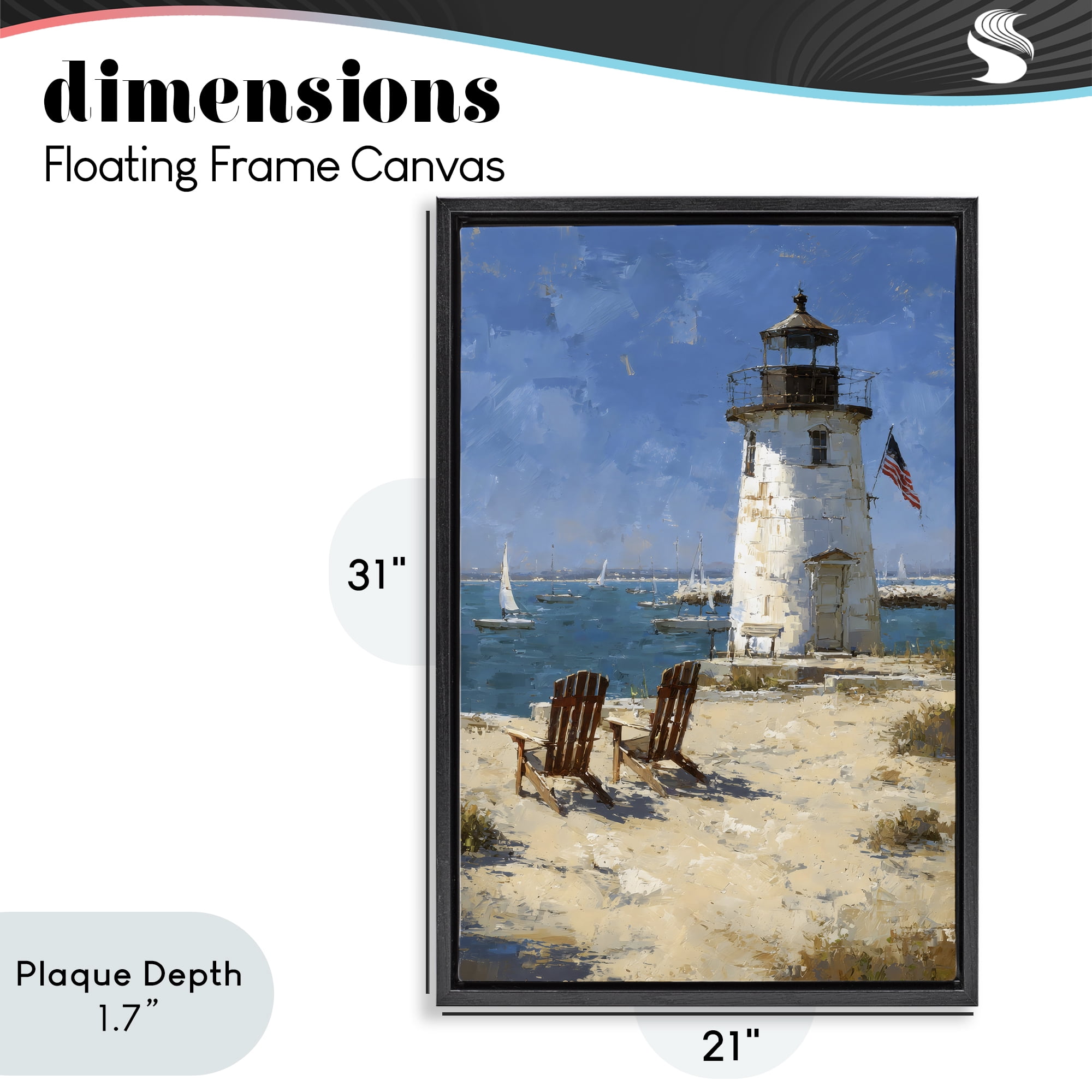 Stupell Industries Summer at Lighthouse Bay Black Framed Floater Canvas Wall Art, design by Petal Prints Design