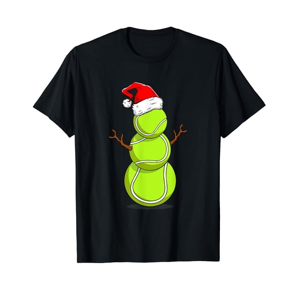 Funny Tennis Player Snowman Christmas Gift T-Shirt Black Tee