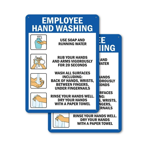 (2 Pack) Employee Hand Washing OSHA Notice Sign 7 Inch X 10 Inch Indoor / Outdoor Rust-Free Aluminum Metal Signs for Workplace, Workshop, and Construction Site, Made in the USA