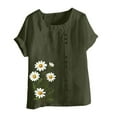 thumbnail image 4 of CLOISE Womens Short Sleeve Shirts Plus Size Tops Button Round Neck Casual Pullover Graphic Summer Blouses Army Green, 4 of 4