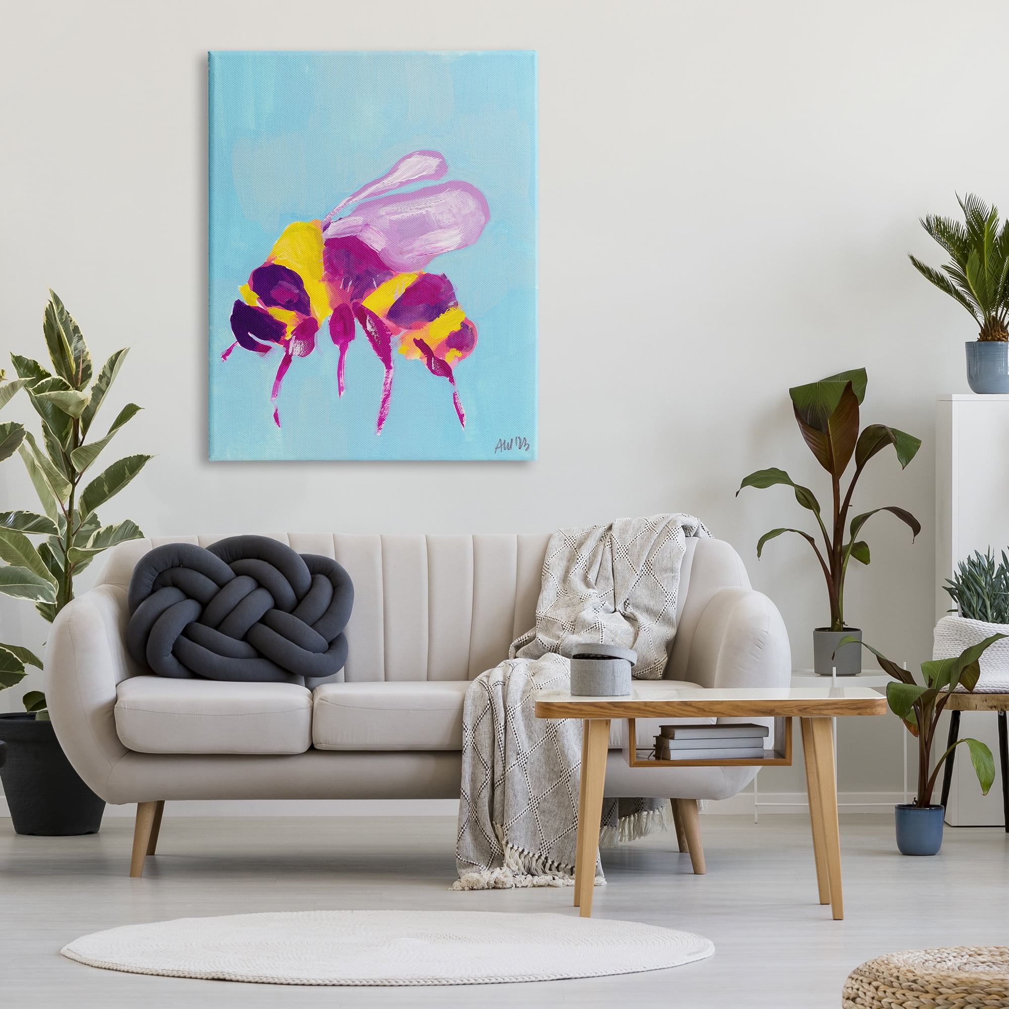 Stupell Industries Honey Bee on Blue Animals & Insects Painting Gallery Wrapped Canvas Art Print Wall Art, 36 x 48