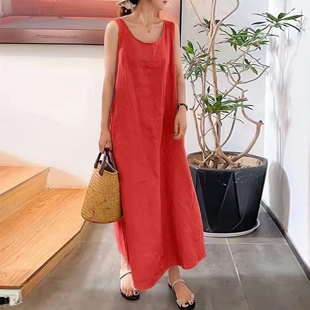 Vestido de playa para mujer Vestido suelto de algodón simple Temperamento de moda Vacaciones FLhrweasw Nuevo