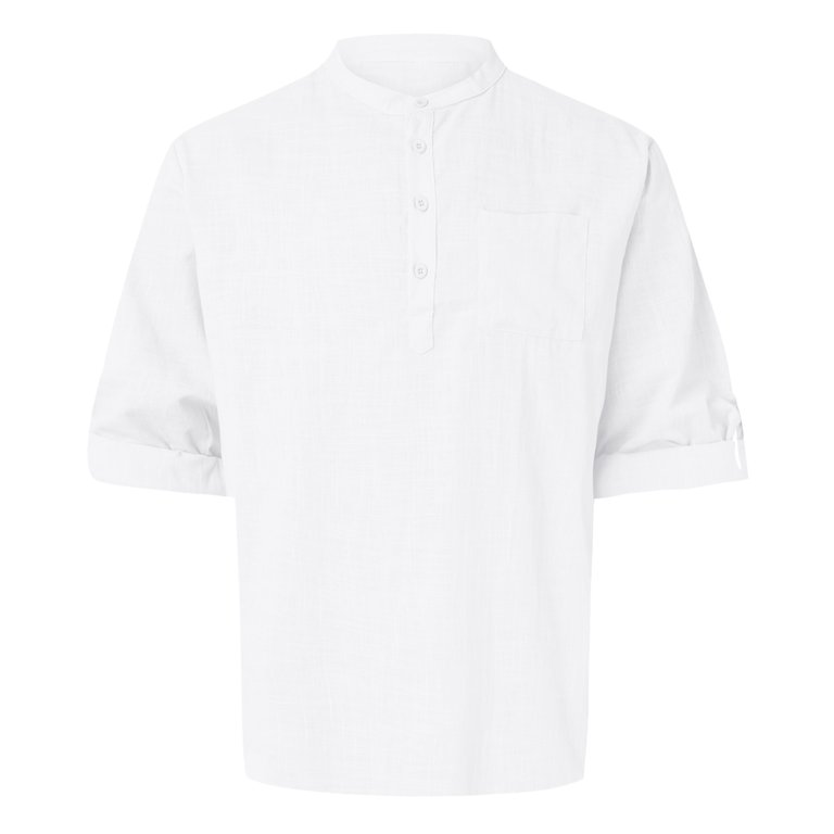 COOFANDY Men's Casual Cotton Linen Henley Shirt - Short Sleeve Beach Shirt With Pocket, Beige