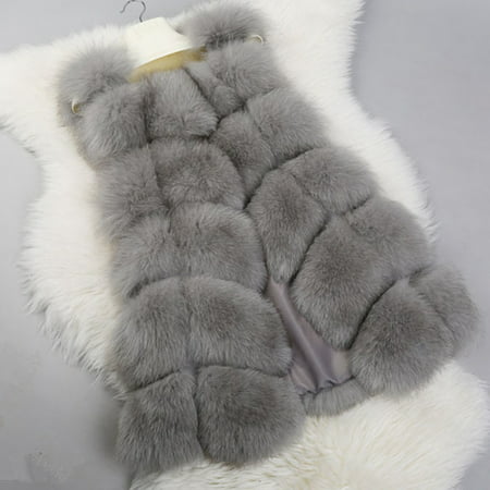 Womens Winter Faux Fur Parka Open Front Warm Sleeveless Lapel Cardigan Vest Casual Fashion Fleece Outwear Thick Top Coat