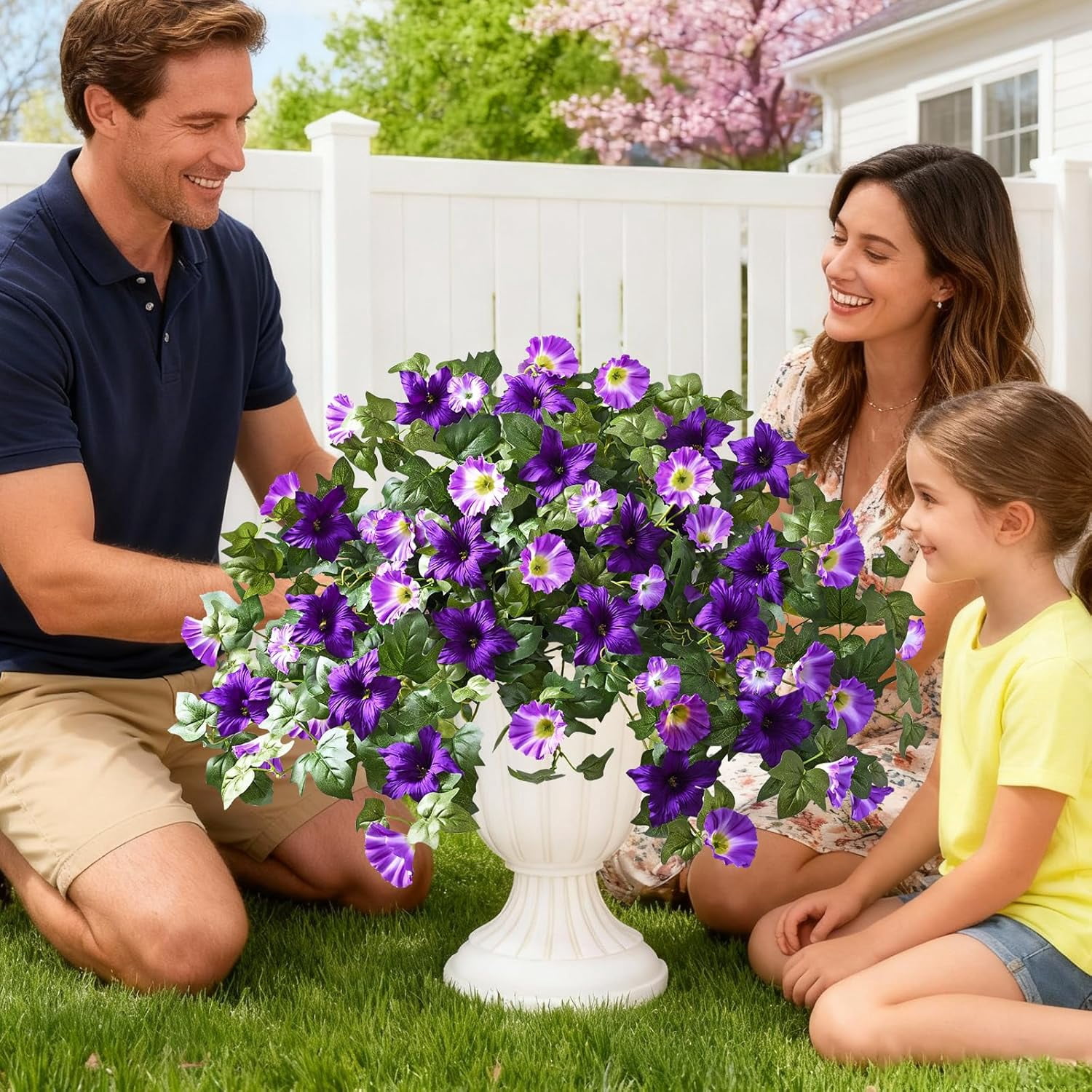 Yastouay 4 Pcs Artificial Fake Flowers Outdoor Petunias Spring Summer Flowers UV Resistant for Home Garden Balcony Yard Porch Deco,Purple