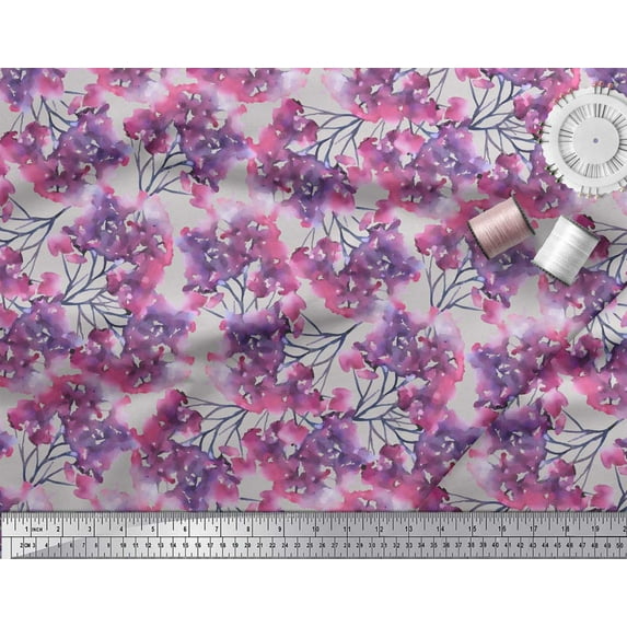 Soimoi Gray polyester Crepe Fabric Flower Watercolor Print Sewing Fabric BTY 52 Inch Wide