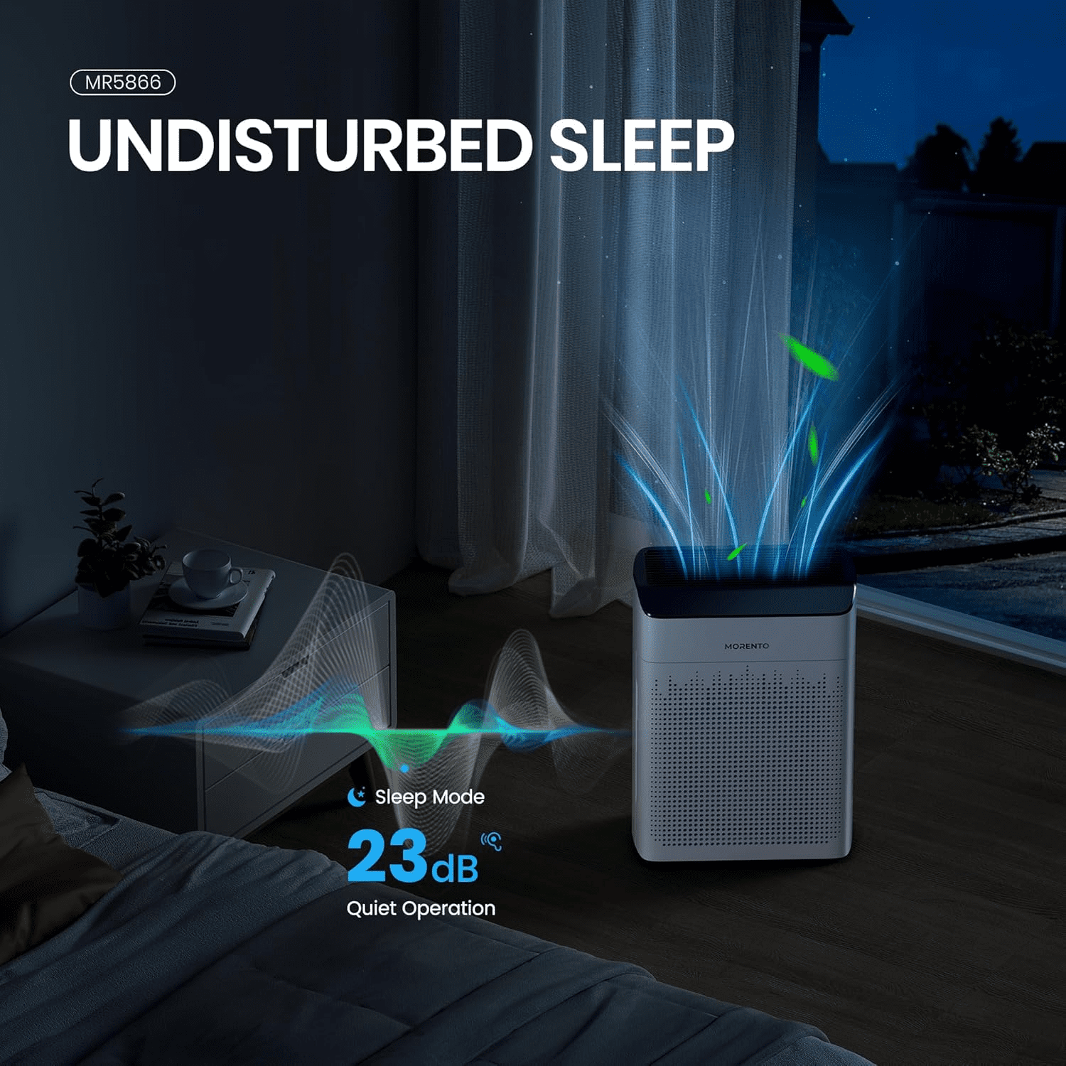 MORENTO Smart Air Purifier for Home Bedroom Large Room Up to 1290 Sqft, Wi-Fi and Alexa compatible, Double-sided HEPA Filter Air Cleaner for Smoke, Dust, Pollen, Pet Hair, Odor, White
