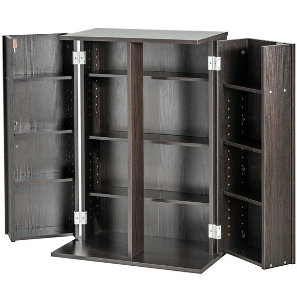 KFFKFF Media Storage Cabinet 4 Layers Adjustable DVD Shelves 576 CDs Espresso