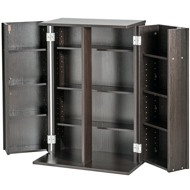 KFFKFF Media Storage Cabinet 4 Layers Adjustable DVD Shelves 576 CDs Espresso