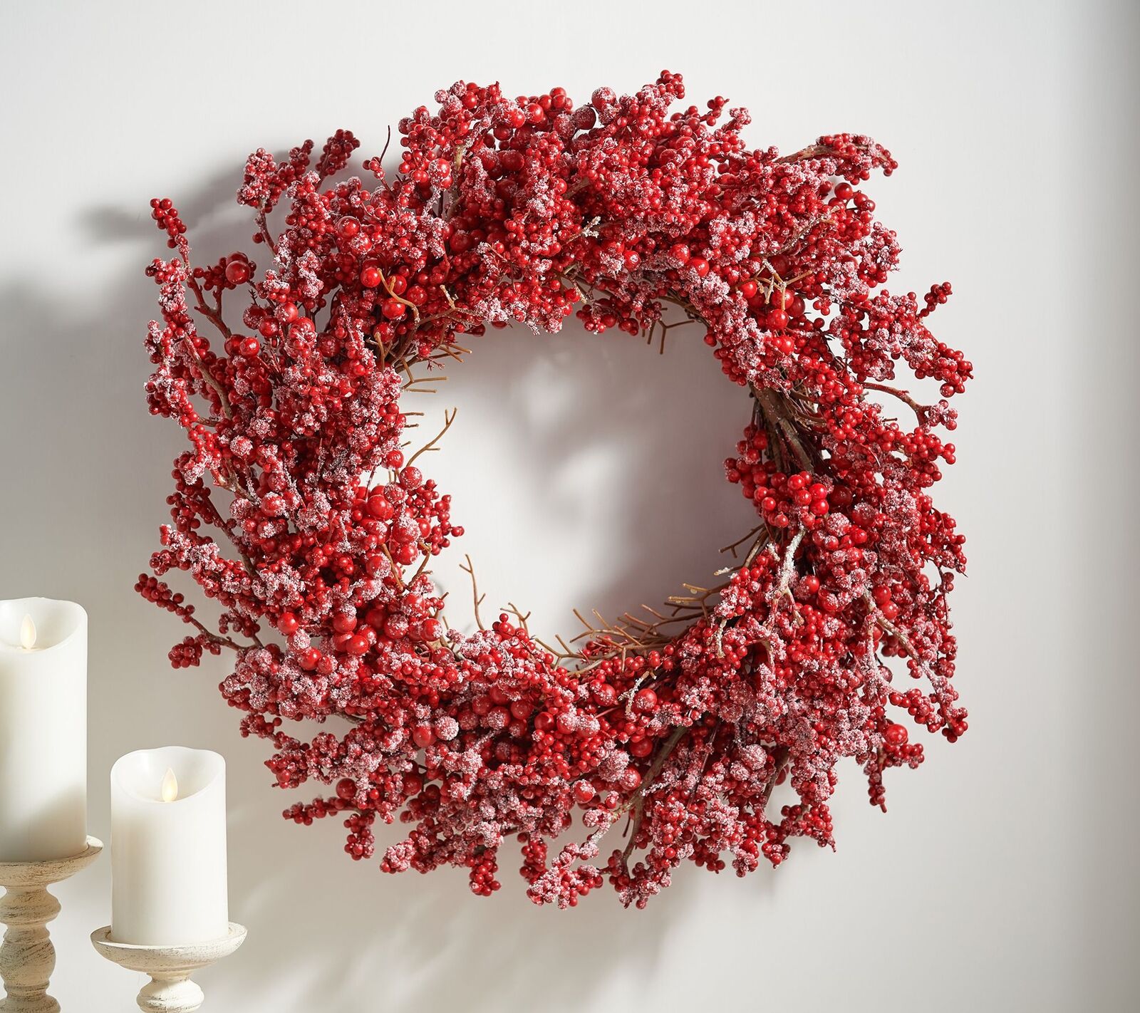 28" Oversized Frosted Berry Wreath by Valerie in Red