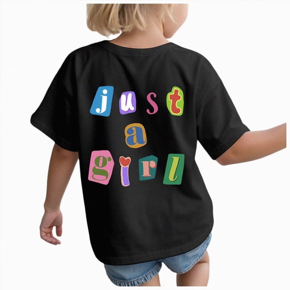 Sgkm Girls Graphic Tops Short Sleeved Print Cute Comfortable Top Plus Size Summer Clothes Black 3-4 Years