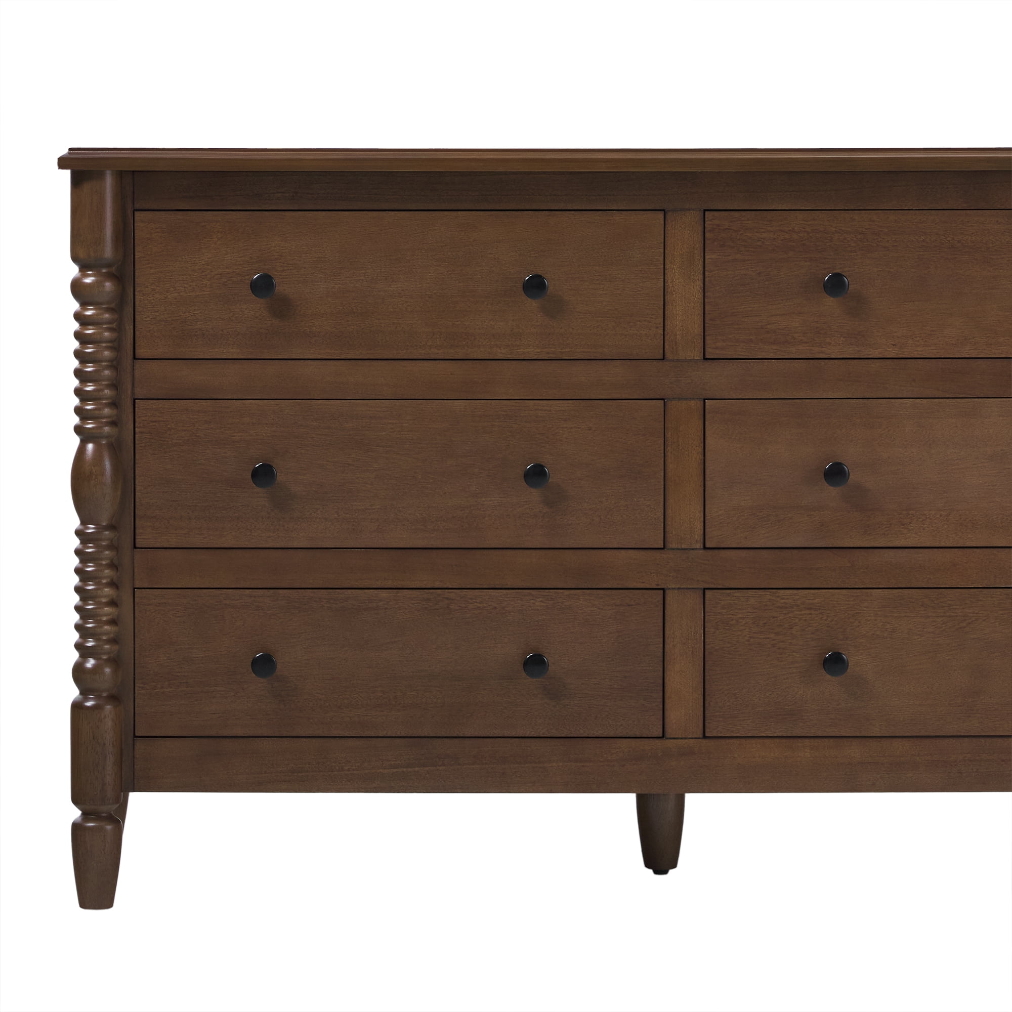 Vivienne Walker Edison Easy Assembly Solid Wood Spindle 6-Drawer Dresser - Dark Brown