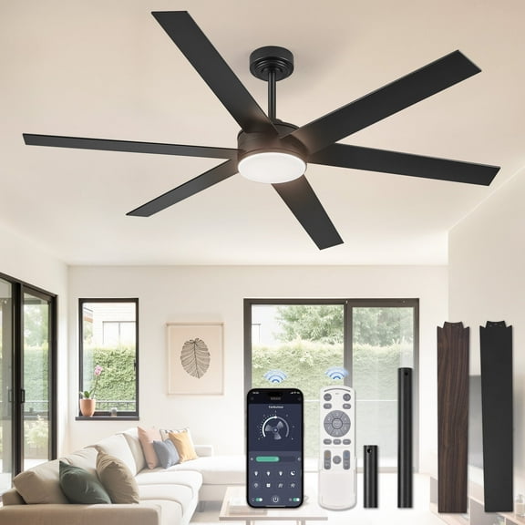 Zardon 60in Ceiling Fans with Light and Remote Control, Flush Mount Ceiling Fans with 6 Speeds Reversible for Indoor, Outdoor, Black