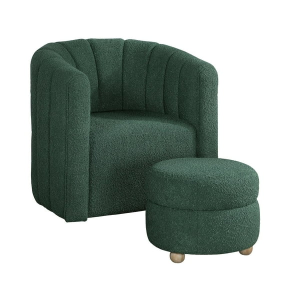 Lexicon Essex Boucle Swivel Chair with Ottoman in Green