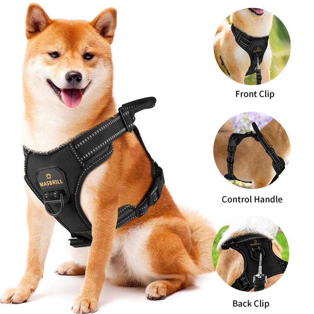 MASBRILL Reflective Dog Harness No Pull Dog Vest Harness with Handle, Breathable Padded Dog Chest Harness Adjustable For Large Dog Black XL