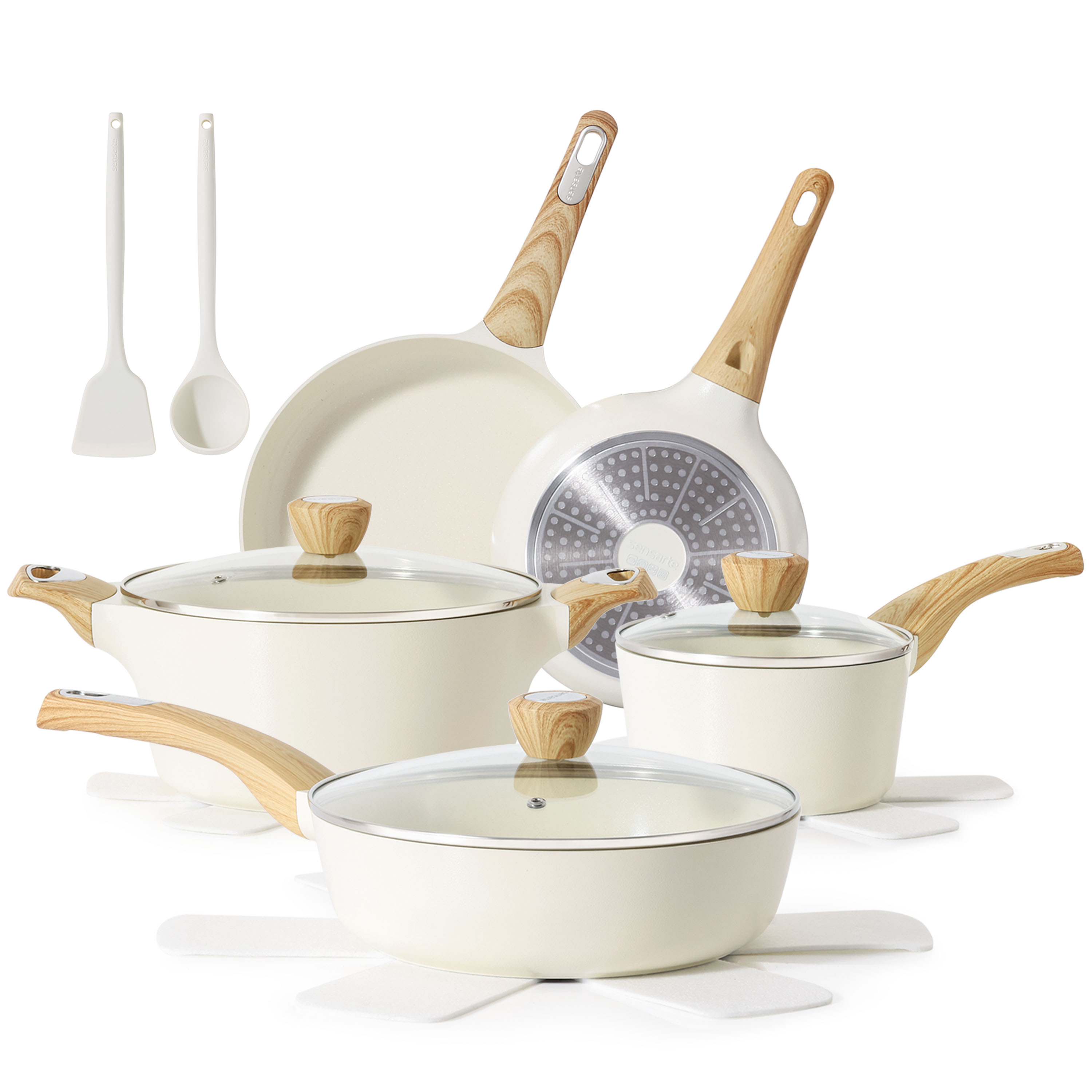 Sensarte 13-Piece Ceramic Nonstick Cookware Set, White photo 1