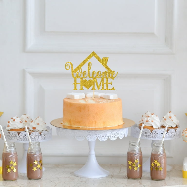 Welcome Home Cake Topper, Gold Glitter Housewarming Party Cake Decor, New  Home/New Baby/Retiring from the Army/Return from Maternity Party Decoration  Supplies 