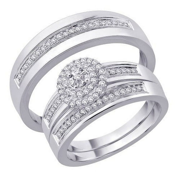 14K White Gold, Diamond Trio Wedding Ring Set (1/3 cttw)