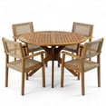 thumbnail image 3 of Christopher Knight Home 5-Piece Rustic Outdoor Wood Dining Set, Round Table with Wicker Chairs, Teak, 3 of 16