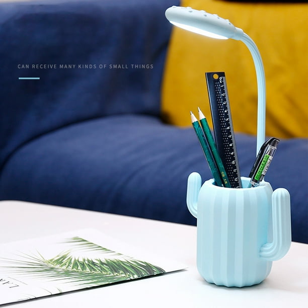 Lámpara de escritorio LED Cactus ajustable con carga USB y portalápices | Control táctil con 3 niveles de brillo | Luz de lectura que cuida la vista para estudiantes, dormitorios y residencias
