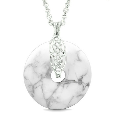 Celtic Shield Knot Protection Magic Powers Amulet White Howlite Lucky Donut Pendant 22 Inch Necklace