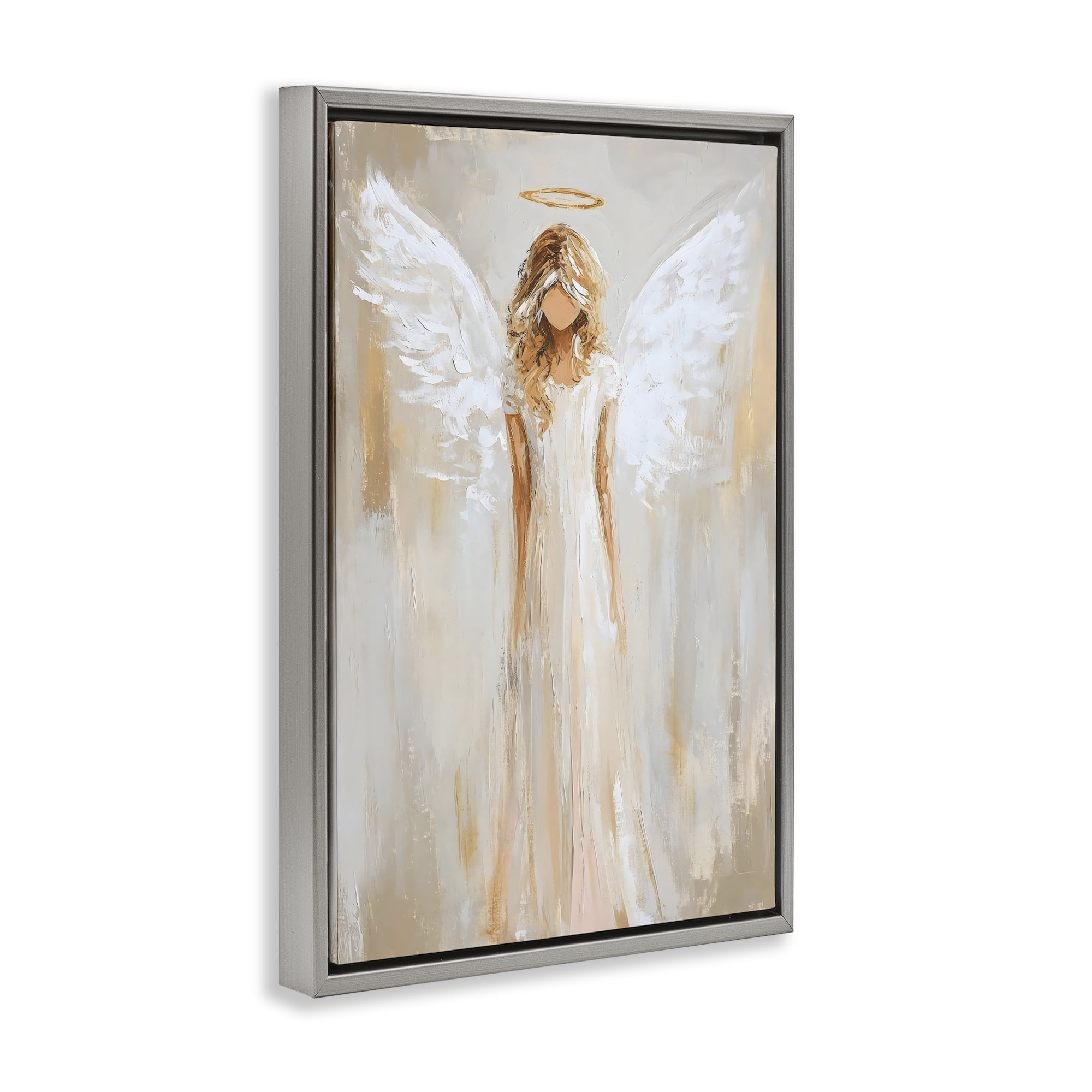 Divine White Robe Angel Gray Framed Floater Canvas Wall Art, design by Petal Prints Design